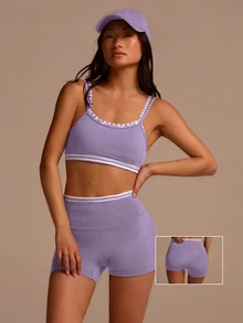 Fluxe Women's Cropped Camisole & Shorts 2 Pieces Sports Set - Purple - View 8