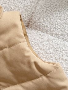 SHEIN 1件嬰兒幼童男童休閒卡其色立領絎縫拉鍊無袖加厚背心外套上衣，適合日常穿著，秋冬款 - 棕色 - 查看 9