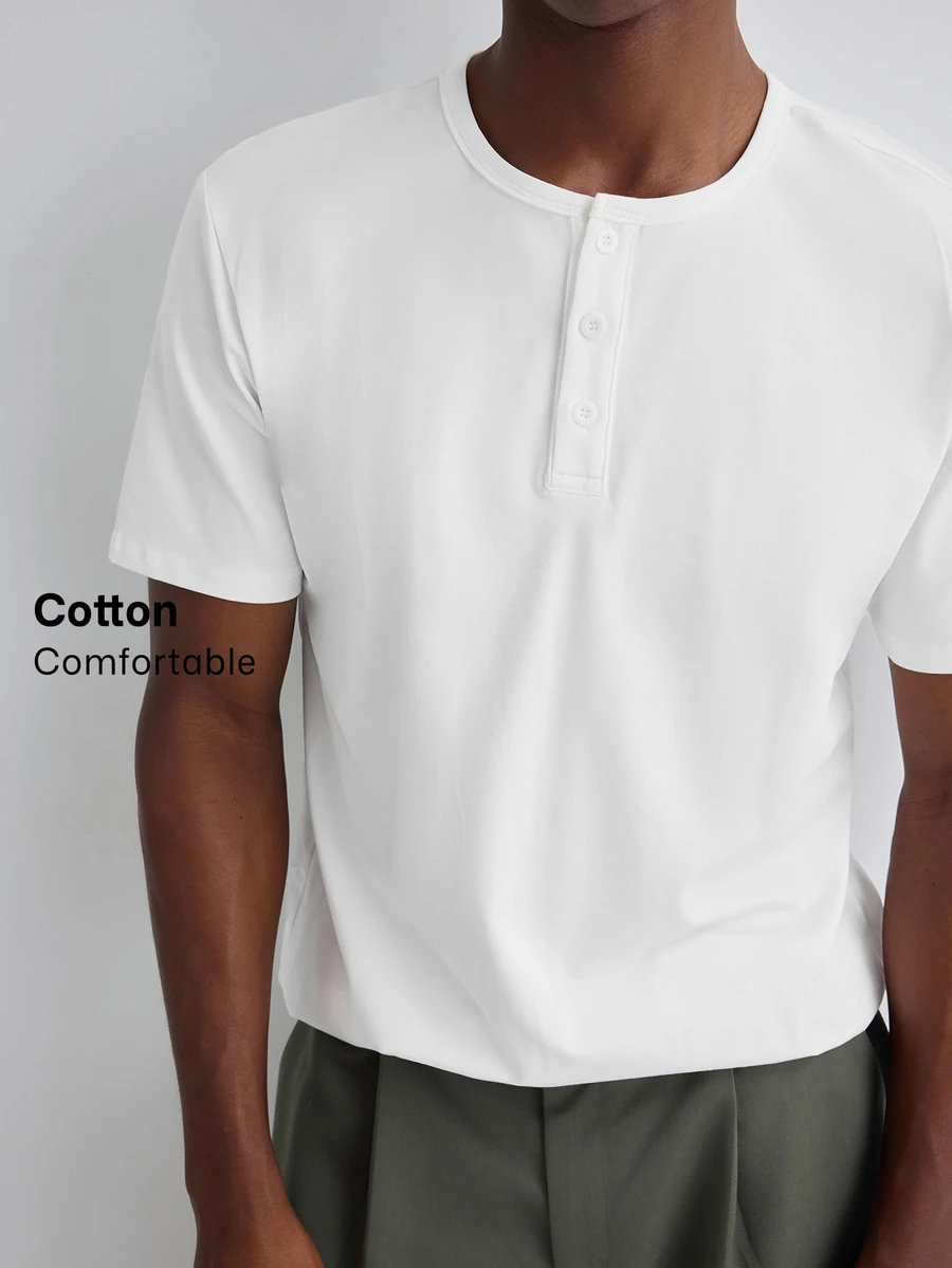 Merionis Men's Solid Color Casual Versatile Daily Short Sleeve T-Shirt - White - View 1