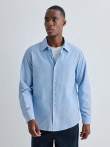 Merionis Men's Autumn Casual Commute Striped Shirt - Blue - View 5
