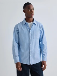 Merionis Men's Autumn Casual Commute Striped Shirt - Blue - View 4