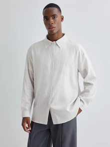 Merionis Men's Casual Versatile Single-Breasted Striped Long Sleeve Shirt - Multicolor - View 5