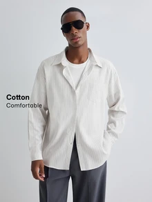 Merionis Men's Casual Versatile Single-Breasted Striped Long Sleeve Shirt - Multicolor - View 1