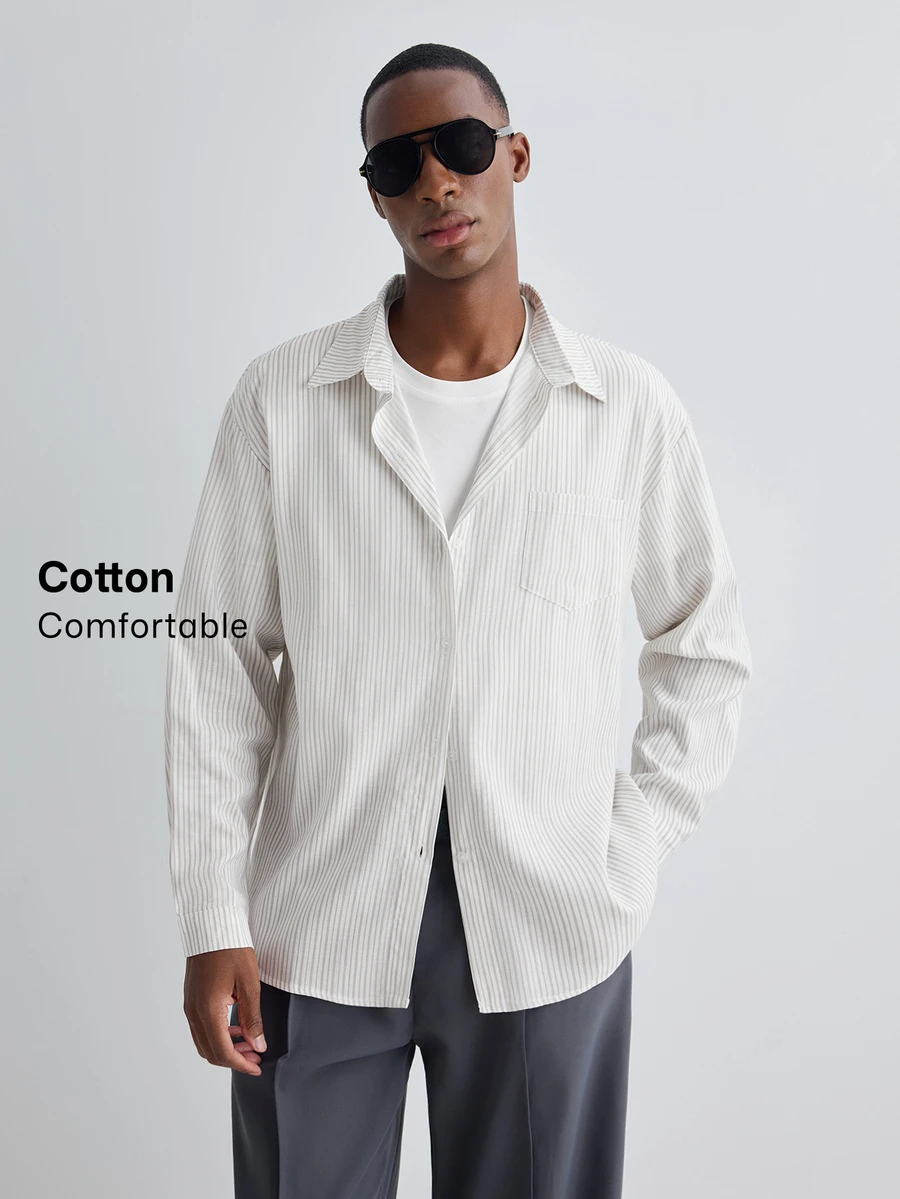 Merionis Men's Casual Versatile Single-Breasted Striped Long Sleeve Shirt - Multicolor - View 1