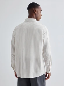 Merionis Men's Casual Versatile Single-Breasted Striped Long Sleeve Shirt - Multicolor - View 2