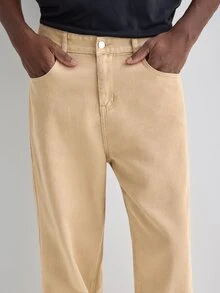 Merionis Men's Casual Versatile Daily Wear Denim Jeans With Pockets - Coffee Brown - View 4