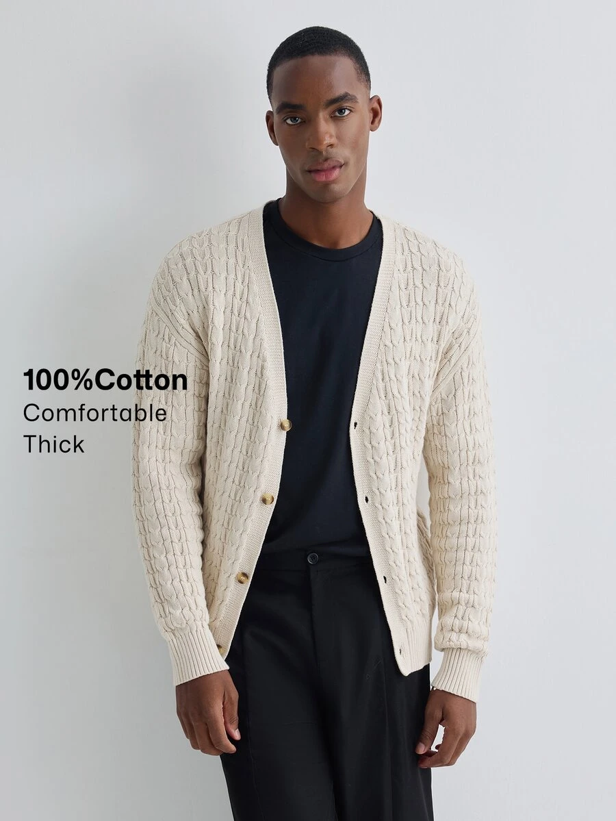 Merionis Men's Apricot Long Sleeve Single-Breasted Casual Knit Cardigan - Apricot - View 1