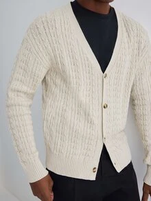 Merionis Men's Apricot Long Sleeve Single-Breasted Casual Knit Cardigan - Apricot - View 4