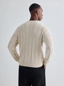 Merionis Men's Apricot Long Sleeve Single-Breasted Casual Knit Cardigan - Apricot - View 2
