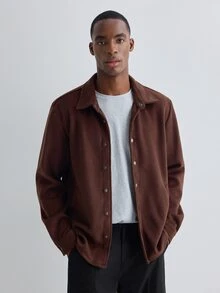 Merionis Men's Solid Color Casual Versatile Daily Wear Long Sleeve Jacket - Coffee Brown - View 4