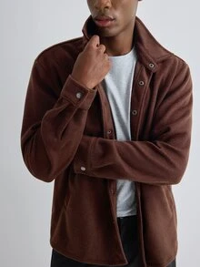 Merionis Men's Solid Color Casual Versatile Daily Wear Long Sleeve Jacket - Coffee Brown - View 5