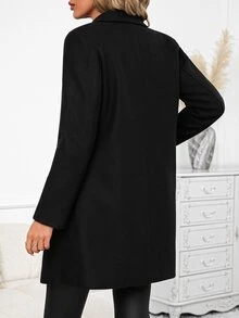 SHEIN Clasi Women's Fashion Button Pocket Long Sleeve Overcoat - Black - View 3