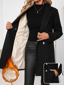 SHEIN Clasi Women's Fashion Button Pocket Long Sleeve Overcoat - Black - View 4