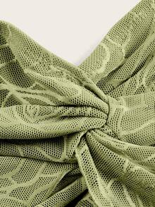 SHEIN ICON Camiseta verde de tubo de primavera con frente girado y dobladillo dividido - Verde Oliva - Ver 6