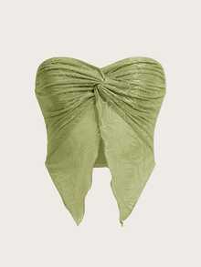 SHEIN ICON Camiseta verde de tubo de primavera con frente girado y dobladillo dividido - Verde Oliva - Ver 3