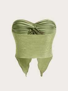 SHEIN ICON Camiseta verde de tubo de primavera con frente girado y dobladillo dividido - Verde Oliva - Ver 2