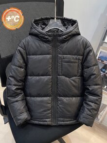 SHEIN 兒童小男孩休閒日常百搭舒適複合抓絨內裡連帽開襟長袖中磅梭織外套，適合學校、花園、海灘、生日，春夏秋冬四季皆宜 - 黑色 - 查看 5