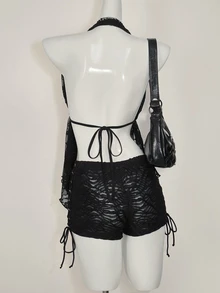 SHEIN ICON Women's Lace Halter Neck Camisole, Fashionable For Summer - Black - View 2