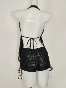 SHEIN ICON Women's Lace Halter Neck Camisole, Fashionable For Summer - Black - View 10