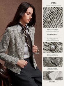 Zovinel Women's Round Neck Single-Breasted Elegant Commuter Blazer - Black and White - View 1
