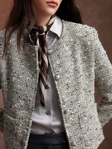 Zovinel Women's Round Neck Single-Breasted Elegant Commuter Blazer - Black and White - View 6