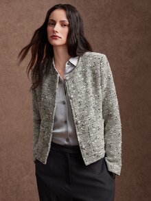 Zovinel Women's Round Neck Single-Breasted Elegant Commuter Blazer - Black and White - View 11