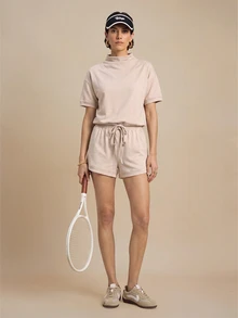 Nima Coro 100% Cotton Jersey Fabric Casual Versatile Patchwork Drawstring Elastic Waist Shorts,Casual Elegant For Outdoor, Commuting, Dating,Summer/Autumn - Beige - View 12