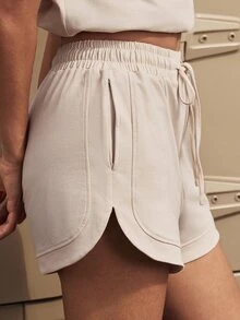 Nima Coro 100% Cotton Jersey Fabric Casual Versatile Patchwork Drawstring Elastic Waist Shorts,Casual Elegant For Outdoor, Commuting, Dating,Summer/Autumn - Beige - View 7