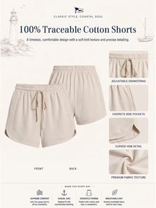 Nima Coro 100% Cotton Jersey Fabric Casual Versatile Patchwork Drawstring Elastic Waist Shorts,Casual Elegant For Outdoor, Commuting, Dating,Summer/Autumn - Beige - View 2