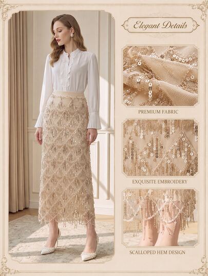 Suri Mira Rok Kain Payet Bunga 3D untuk Pemakaian Sehari-hari, Elegan, Pesta Ulang Tahun, Makan Malam, Kencan, Musim Dingin/Musim Gugur
