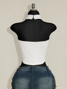 SHEIN ICON 女款素色休閒日常穿搭掛脖上衣 - 白色 - 查看 3