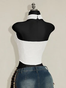 SHEIN ICON 女款素色休閒日常穿搭掛脖上衣 - 白色 - 查看 9