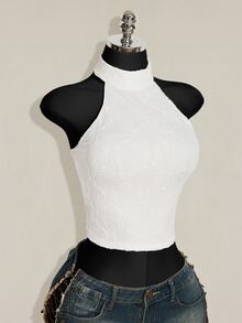 SHEIN ICON 女款素色休閒日常穿搭掛脖上衣 - 白色 - 查看 6