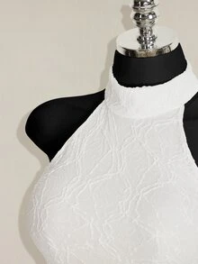 SHEIN ICON 女款素色休閒日常穿搭掛脖上衣 - 白色 - 查看 5
