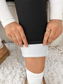 Plussiva Plus Size Maternity Solid Color Adjustable Waist Thermal Lined Leggings - Black - View 8