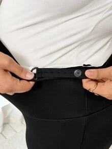 Plussiva Plus Size Maternity Solid Color Adjustable Waist Thermal Lined Leggings - Black - View 9