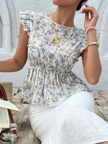 Serisse Women's Sleeveless Shirt, Fashionable For Summer Vacation Holiday Resort Vacation White And Blue Floral And Floral Cottage Core Boho Elegant Vacation - Multicolor - View 6