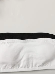 SHEIN 青少年女孩 2件組 多穿法休閒黑白羅紋時尚極簡舒適抹胸上衣套裝，四季皆宜 - 黑與白 - 查看 5