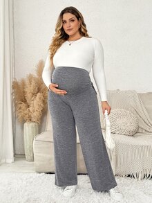 Plussiva Plus Size Maternity Casual Wide Leg Pants With Side Waist Knot - Light Grey - View 8
