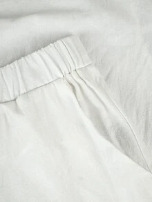 SHEIN LUNE CURVE 大码女士纯棉百慕大短裤，带抽绳裤脚和口袋，适合日常、通勤、休闲、度假穿着。 - 白色 - 查看 4