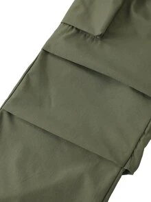 SHEIN Sparklyn Tween Girl Fall Clothes Solid Color Casual Versatile Daily Wear Long Pants,Streetwear, Autumn/Winter Outfit, Back To School, Knit, Loose,Cargo Pants - Army Green - View 12