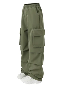 SHEIN Sparklyn Tween Girl Fall Clothes Solid Color Casual Versatile Daily Wear Long Pants,Streetwear, Autumn/Winter Outfit, Back To School, Knit, Loose,Cargo Pants - Army Green - View 7
