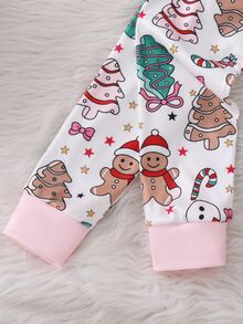 2pcs/Set Young Girls Pajamas, Cute Christmas Color Element Print Long Sleeve Long Pants Knit Snug Fit Sleepwear Loungewear Set - White - View 7