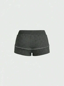 ROMWE Grunge Punk Y2K Retro Distressed Snowflake Metal Eyelet Lace-Up Ultra Low Waist Mini Shorts - Dark Grey - View 2