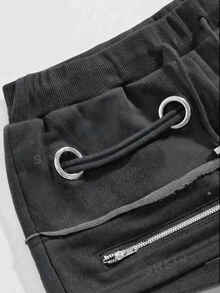 ROMWE Grunge Punk Y2K Retro Distressed Snowflake Metal Eyelet Lace-Up Ultra Low Waist Mini Shorts - Dark Grey - View 3