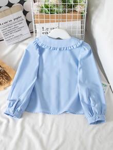 SHEIN Young Girl Cute Versatile Kids Casual Urban Campus Long Sleeve Peter Pan Collar Blouse - Baby Blue - View 2