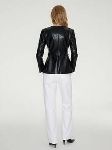 ATUI Studio Women's Street Fashion Button Long Sleeve PU Material Jacket - Black - View 3