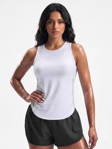 SHEIN Sports Women's Sleeveless Sports Yoga Outdoor Vest, Mesh Panel On Sides And Y-Back Design, Curved Hem - White - View 8