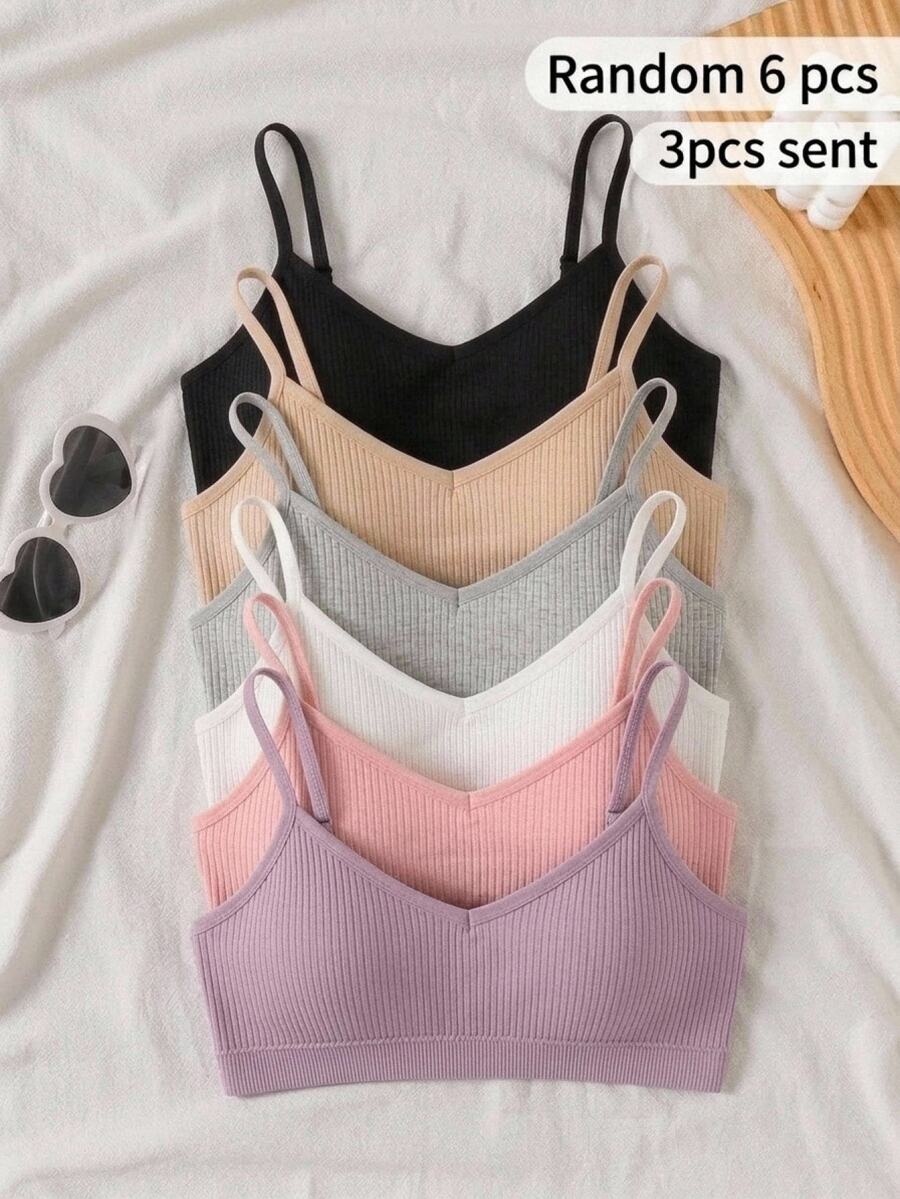 SHEIN Tween Girl 3pcs Tween Girls Kids Minimalist Comfortable Padded Strap Bra, All Seasons - Multicolor - View 1