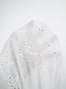 EMERY ROSE Plus Size French Embroidery Hollow Out Long Sleeve Blouse For Date Brunch Formal Evening And Vacation White Autumn Elegant Fall - White - View 8